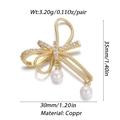 Detailed specs of zircon bow pearl earrings showing 35mm height and 3.2g weight in copper - Pearl Bow Stud (YSN008-09)