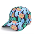 Detail der Baseballkappe mit lebendigem tropischem Kaktus- und Sukkulenten-Blumenmuster - Verstellbar / Kaktusblume-Schwarz