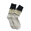 Vintage style floral socks with black rib cuffs and elegant beige ruffle trim details - One Size / Black Ribbed