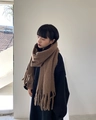 Soft brown faux cashmere scarf with thick tassels and cozy knitted texture - Coffee