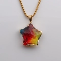 Golden star pendant necklace featuring faceted multi-color glass with elegant gold edges - 60CM Box Chain / Rainbow Gradient (Style A)