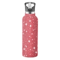 Red rhinestone studded 32oz stainless steel sports tumbler with black straw and lid - Red