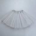 Flat lay of gray layered tulle tutu skirt with elastic satin waistband and A-line silhouette - Gray / Length 40cm