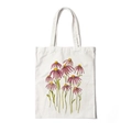 White canvas tote bag featuring purple coneflower watercolor floral print and dual handles - Style D-Coneflower