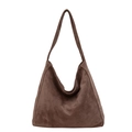 Brown suede slouchy hobo tote bag with adjustable shoulder strap on white background - Brown