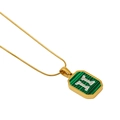 Collar zodiacal octogonal en oro con piedra malaquita verde y colgante de letra H - Géminis