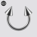 Anello a ferro di cavallo in titanio G23 solido con punte a cono simmetriche argento - 1.2x8x3mm / Ferro di Cavallo