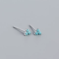 S925 sterling silver triangle stud earrings with light blue stones and minimalist claw setting - Platinum Plated With Turquoise Zirconia