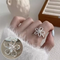 Retro hollow flower open ring in silver finish with sparkling zircon stones - Hollow Flower Inlaid Zircon(JZ7360)