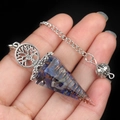 Cone resin energy pendulum with amethyst, lapis lazuli and silver tree of life charm - Lapis Lazuli