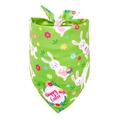 Detail of green Easter pet bandana with Happy Easter text and cartoon rabbit pattern - M / Green Base Bunnies