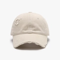Casquette de baseball beige en coton délavé vintage avec détails usés et trous d'aération - Poche zippée
