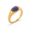 Polierter 18K vergoldeter Edelstahlring mit blauem ovalem Lapislazuli Stein - Ovaler Naturstein Ring Lapislazuli