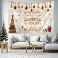 Dettaglio arazzo natalizio con renne e decorazioni festive per albero di Natale - 150x130cm / Stile 3-Albero Geometrico e Auguri di Natale