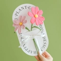 Handmade crochet pink daisy flower bouquet with ribbon on white paper card - Cosmos (Light Pink + Dark Pink Combination)