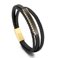 Pulsera multicapa de cuero para hombre con cierre magnético de acero inoxidable dorado - Estilo Dorado (KB163203-YY)