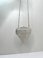 Silver heart-shaped evening bag with dense rhinestones and a metal chain strap - Tassel Style / Silver