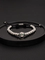Vintage titanium steel leopard beaded bracelet with sparkling white zircon and green eyes - Steel Color Leopard Pineapple Bead Bracelet