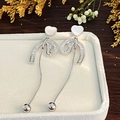 Silver bow dangle earrings with heart studs and sparkling crystal tassel details - E6789 Silver Pin-Silver