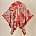Detailed pattern of ethnic knit shawl with red and beige paisley texture embroidery - Paisley Red