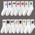 White mid-calf sports socks with 15 street graffiti patterns and ribbed cotton blend - Unisex (35-44) / K3 Series White Selectable