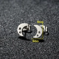 Minimalist moon and star stud earrings in polished silver stainless steel, size 8mm x 6mm - 029 Moon Star / Steel