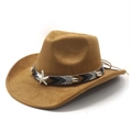 Sombrero vaquero marrón de ante con banda decorativa de conchas marinas y estrellas de mar - M (56-58cm) / Caqui Gamuza