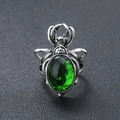 Anello scarafaggio punk gotico con grande gemma ovale verde e finitura argento vintage - Aperto Regolabile / Verde