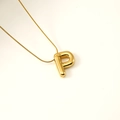 Golden 18K puff style letter P pendant necklace with polished mirror finish snake chain - Letter P(S-P062-P)