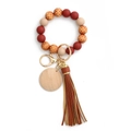 Karomuster Perlen Schlüsselanhänger Armband mit Silikonperlen und Lederquaste - Braun