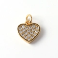 Macro shot of gold-plated heart pendant with micro-paved cubic zirconia crystals - 13-Rhinestone Pave Heart
