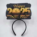 Detail of Happy 2025 New Year headband with gold clock design on black background - 2025 Black Gold Felt (21)