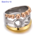 Three-tone stackable ring in gold, silver and rose gold finishes available in sizes 6 to 10 - Tri-color Bead Horseshoe Buckle Ring (KR110084-LK)