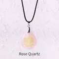 Rose Quartz water drop pendant necklace with gold Tree of Life engraving and black cord - Tree of Life Rose Quartz Pendant