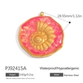 Waterproof 18K gold plated stainless steel round pendant with rose pink sequin center - PJ92415A-Pink Spiral Shell