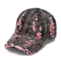 Vintage washed charcoal denim baseball cap featuring pink distressed ripped details - Pink Details (#8)