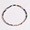 Top view of multicolored step-cut zircon bracelet with silver-tone metal links - 2.5mm Multi-color Zirconia / White Gold