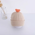 Cozy knit baby hat in beige featuring an orange heart decoration for winter warmth - Creamy White - Small Heart
