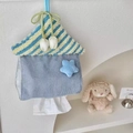 Detail of hanging house-shaped tissue holder with chenille roof and tulip pendants - Blue Star House Tissue Bag + White Tulip Pendant
