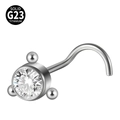 Solid G23 titanium nose screw piercing with a sparkling three-prong set round zircon stone - Main Stone With Three Metal Beads (Style 6 5-Shaped) / 0.8x7mm