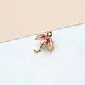 Detailed view of a gold-plated umbrella pendant with inlaid pink zircon crystals for DIY jewelry - Umbrella (LF2116) / Umbrella Rose Red
