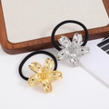 Metallic flower hair tie set in gold and silver finish with high elasticity elastic band - Gold Flower Style