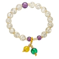 Pink and purple beaded crystal bracelet for girls with yellow woven knot and floral charm - Colorful Bead Style 3 / Light Yellow