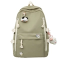 Zaino scolastico verde in tela con simpatici distintivi cartoon e ciondolo panda - Verde
