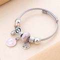 Bracciale in acciaio argento con cristalli rosa e ciondolo a farfalla e albero - Rosa