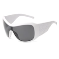 Lunettes de soleil bouclier oversize Y2K blanches verres gris branches cannage - Monture blanc plein verres gris