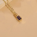 Minimalist 14K gold plated necklace featuring a rectangular purple zircon pendant - Purple Zirconia