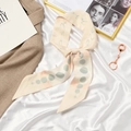 Beige French style twilly silk scarf with green polka dots and star pattern print - Beige Sun God