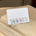 Set of 6 colorful round stud earrings with opal texture on a white display card - 1# Multicolor (6 Pairs)