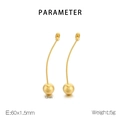 Detail view of golden long tassel earrings with 12mm ball and precise product dimensions - Gold (KE83444-K)